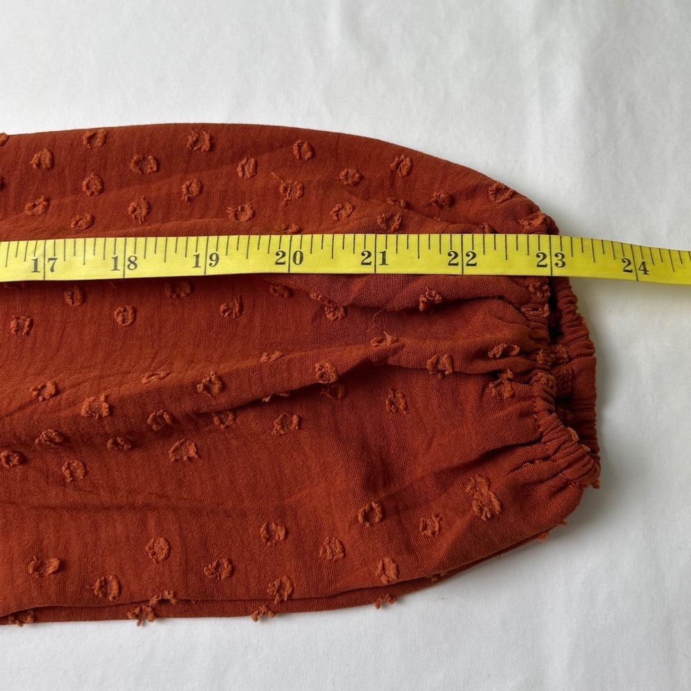 Rust Swiss Dot Lace Yoke Long-Sleeve Blouse size small - Picture 3 of 9